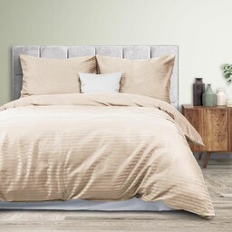 Karo Pościel satynowa 240x220 capuccino beżowa pasy jednobarwna