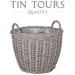 SZARY OKRĄGŁY KOSZ WIKLINOWY Z UCHWYTAMI 38x38x30/37 cm