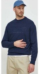 Armani Exchange bluza z domieszką lnu kolor granatowy
