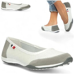 Baleriny Damskie Skórzane FILIPPO Ażurowe półbuty sportowe Białe