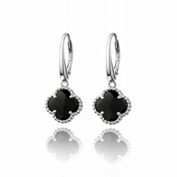 Kolczyki Srebrne Koniczynka Marokańska Czarny Onyks pr 925