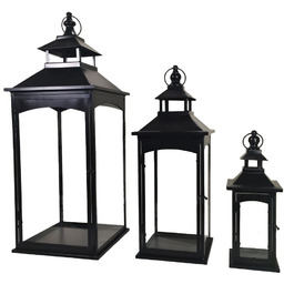 Latarnia metalowa ogrodowa lampion komplet czarny 3szt 86/67/45