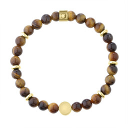 Damska bransoletka brązowe tygrysie oko z pozłacanym charmsem