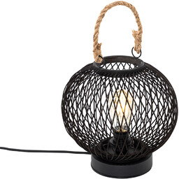 QAZQA Rustykalna lampa stołowa zewnętrzna czarna rattanowa -
