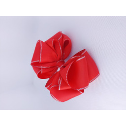 Czerwona kokardka do włosów ze srebrnym wykończeniem