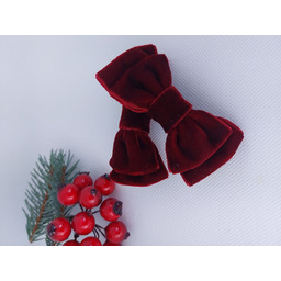 Zestaw dwóch bordowych kokardek z perłowym połyskiem