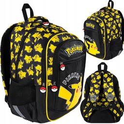 Plecak Szkolny Pokemon Pikachu 3 komory tornister Czarny