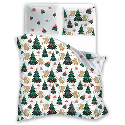 Pościel bożonarodzeniowa satynowa z mikrowłókna biała w choinki