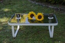 Stolik Kawowy Aluminiowy Stół Ogrodowy Szklany Blat