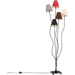 Designerska lampa podłogowa czarna z abażurami z tkaniny