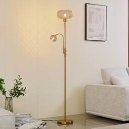 Lampa stojąca Lindby Aliette, złoty/bursztynowy, szkło, lampka