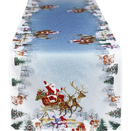 Bieżnik bożonarodzeniowy prostokątny biało-niebieski Święty Mikołaj BNB14-1