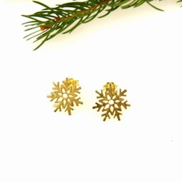 Kolczyki srebrne - Śnieżynki małe pozłacane