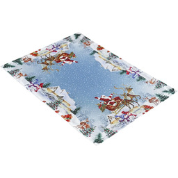 Serwetka bożonarodzeniowa prostokątna biało-niebieska Święty Mikołaj BNB14-1