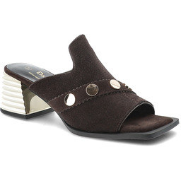 S.Barski Klapki damskie, ze skóry naturalnej zamszowej