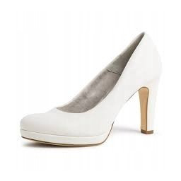 TAMARIS CZÓŁENKA SKÓRZANE BIAŁE GŁADKIE NA SZPILCE 40