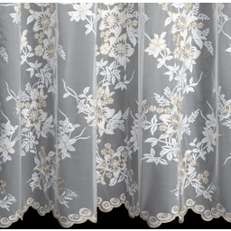 Firana kremowa zdobiona kwiatowym szampańskim haftem FKBF-01