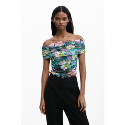 Koszulka w kwiaty z dekoltem typu łódka