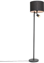 Lampa stojąca czarna z białym wnętrzem i lampką