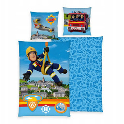 Pościel bawełniana 140x200 Strażak Sam niebieska poszewka 70x90