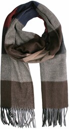 Szalik Szaro-Brązowy z Frędzlami, Miękki w Kratkę, Firmy