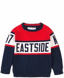 Sweter chłopięcy z okrągłym dekoltem oraz napisem Eastside