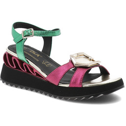 S.Barski Sandały damskie, na masywnej platformie z kolorowymi