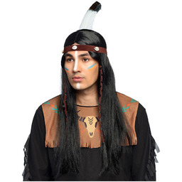Peruka indiańska Takoda z opaską i piórem
