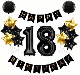 BALONY ZESTAW NA OSIEMNASTKĘ 18 URODZINY CZARNY