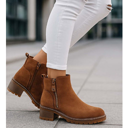 Karmelowe botki trapery na obcasie camel