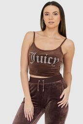 JUICY COUTURE Brązowy welurowy top damski z błyszczącym