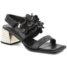 S.Barski Sandały damskie, na efektownym obcasie z metalicznym