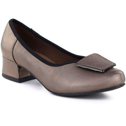 Czółenka damskie na klocku komfortowe złote M.Daszyński SA279-1