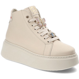 Chebello Beżowe Sneakersy Modne Obuwie Damskie Z Broszką