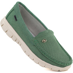 Skórzane półbuty damskie komfortowe zielone Jezzi 7075