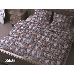 Karo Pościel bawełniana 200x220 617E szara serca różowe