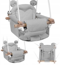 Huśtawka dla dzieci niemowląt Tulano szara kubełkowa drewniana