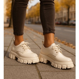 Beżowe półbuty loafersy na platformie