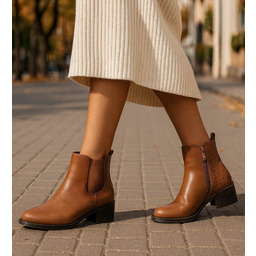 Karmelowe botki sztyblety na płaskim obcasie camel