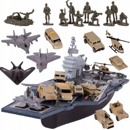 Lotniskowiec Baza Wojskowa Okręt Wojskowy Żołnierzyki Figurki Samochody