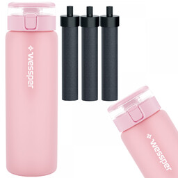 Szklana butelka filtrująca Wessper ActiveMax 0,68l różowa 3x