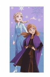 Ręcznik plażowy 70x140 Frozen Anna i Elsa fioletowy