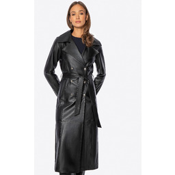 Dwurzędowy płaszcz z naturalnej skóry owczej czarny