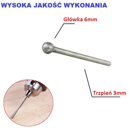 Frez kulowy diamentowy, ściernica 6 mm