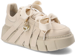 Chebello Beżowe Sneakersy Modne Obuwie Damskie