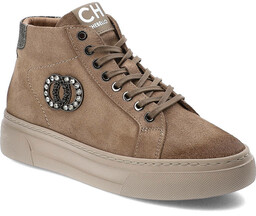 CheBello Brązowe Sneakersy Stylowe Skórzane Buty Damskie