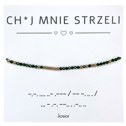 Pakamera Bransoletka z alfabetem Morse Hematyt i Szmaragd