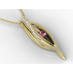 Wisiorek z żółtego złota z rubinem i diamentami