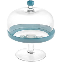 H&H etażerka z kopułą, szkło, przezroczysta/niebieska, 22 cm/Durhmess