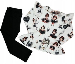 Dres dziewczęcy baletnice bluza i legginsy, bawełna, falbanki,